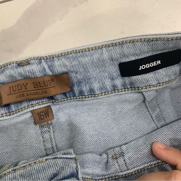 Judy Blue Jogger Jeans Light Wash Denim Sz 15 Drawstring High Waist JB88691 - Picture 9 of 13